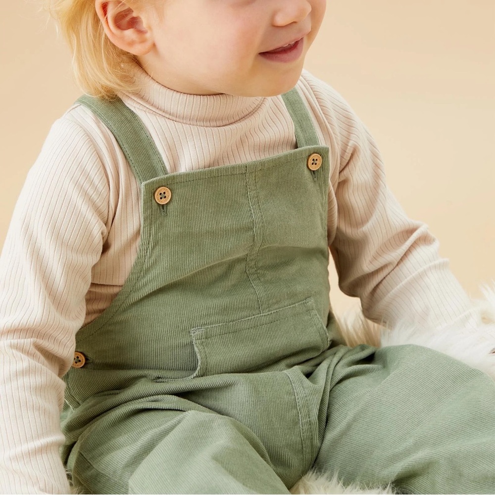 MORI supersoft corduroy overalls in sage green